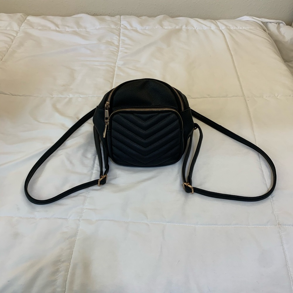Mini Black Leather Backpack
